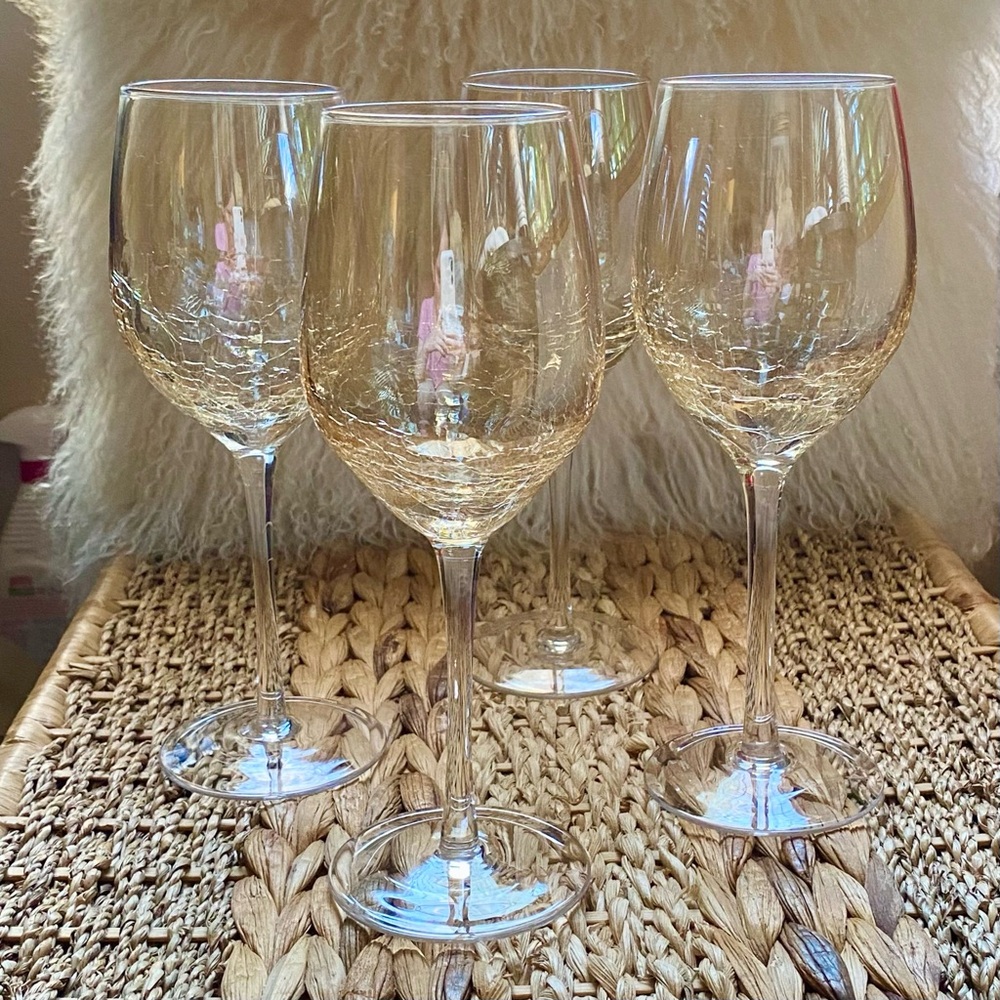 Pier 1 Amber Crackle Wine Glass Set of 4